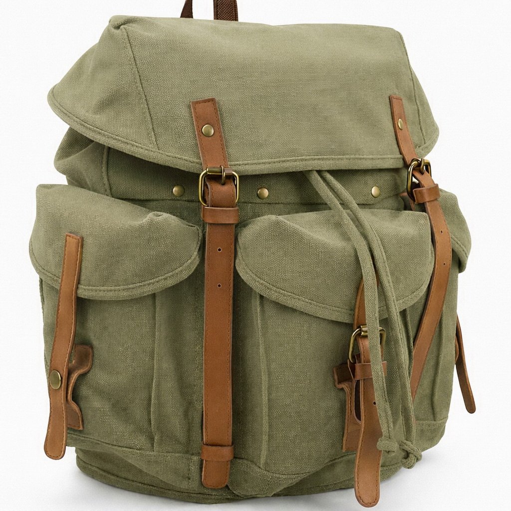 100% Cotton Canvas Backpack C02.Grn